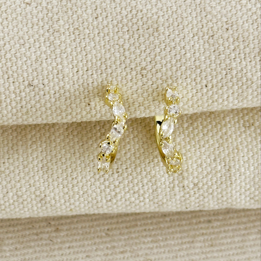 18k Gold Filled Curved Mixed CZ C- Hoop Earrings