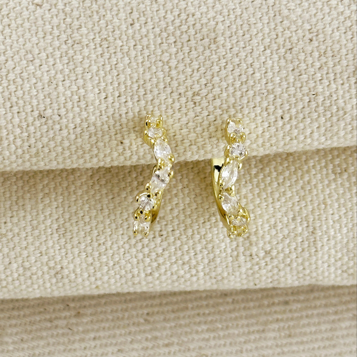18k Gold Filled Curved Mixed CZ C- Hoop Earrings