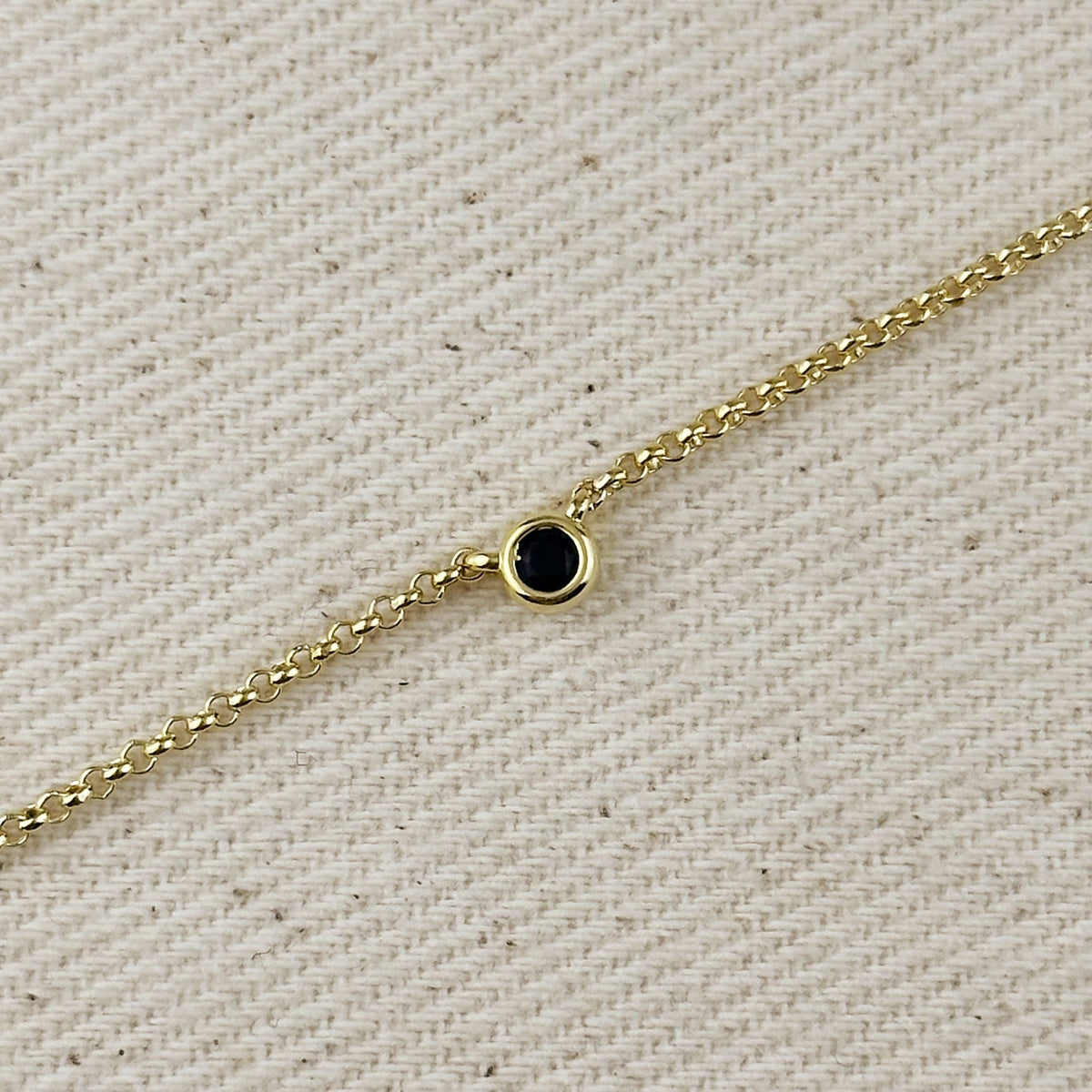 18k Gold Filled Dainty Bezel CZ Birthstone Necklace – Special Black Onyx CZ