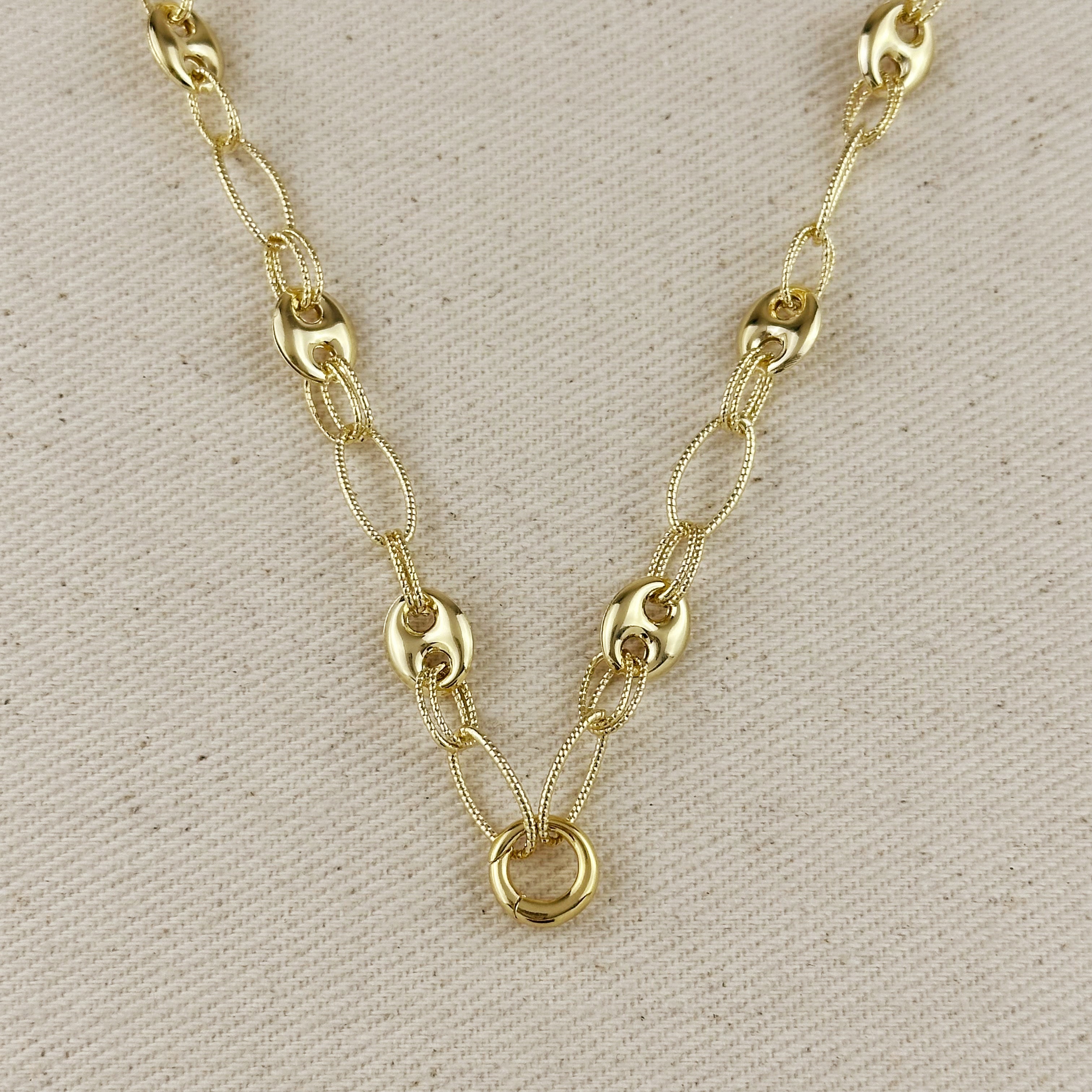 Mondsee 18k Gold Filled Puffy Mariner Necklace With Carabiner Clasp | 18k Gold Filled Jewelry