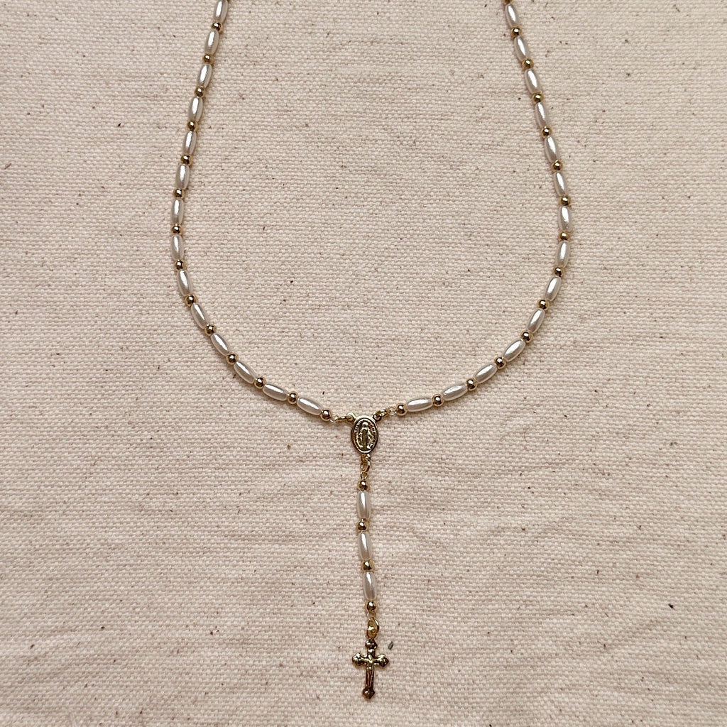 Mondsee 18k Gold Filled Pearl Rosary Necklace | 18k Gold Filled Jewelry