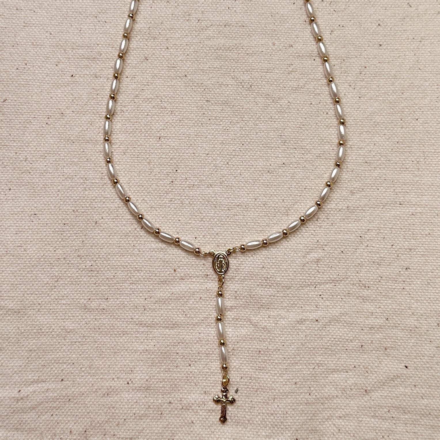 Mondsee 18k Gold Filled Pearl Rosary Necklace | 18k Gold Filled Jewelry