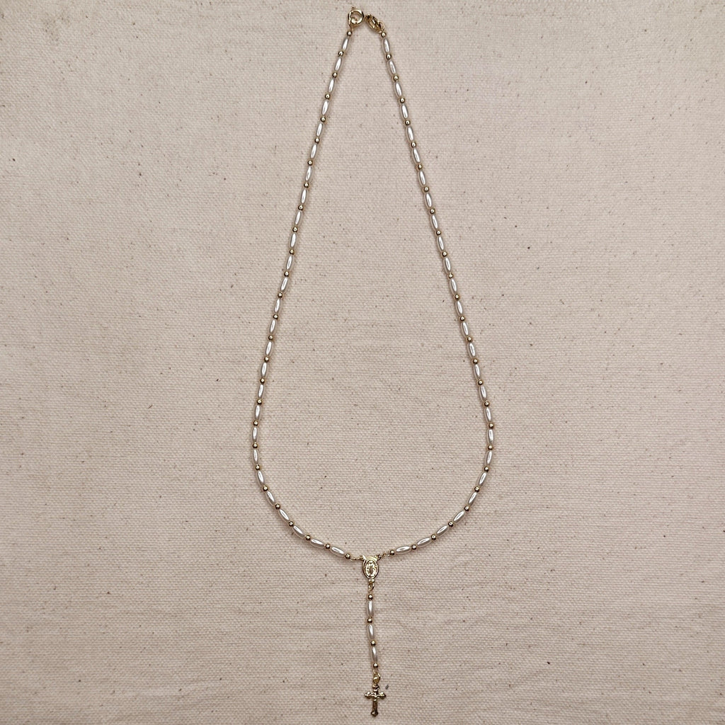 Mondsee 18k Gold Filled Pearl Rosary Necklace | 18k Gold Filled Jewelry