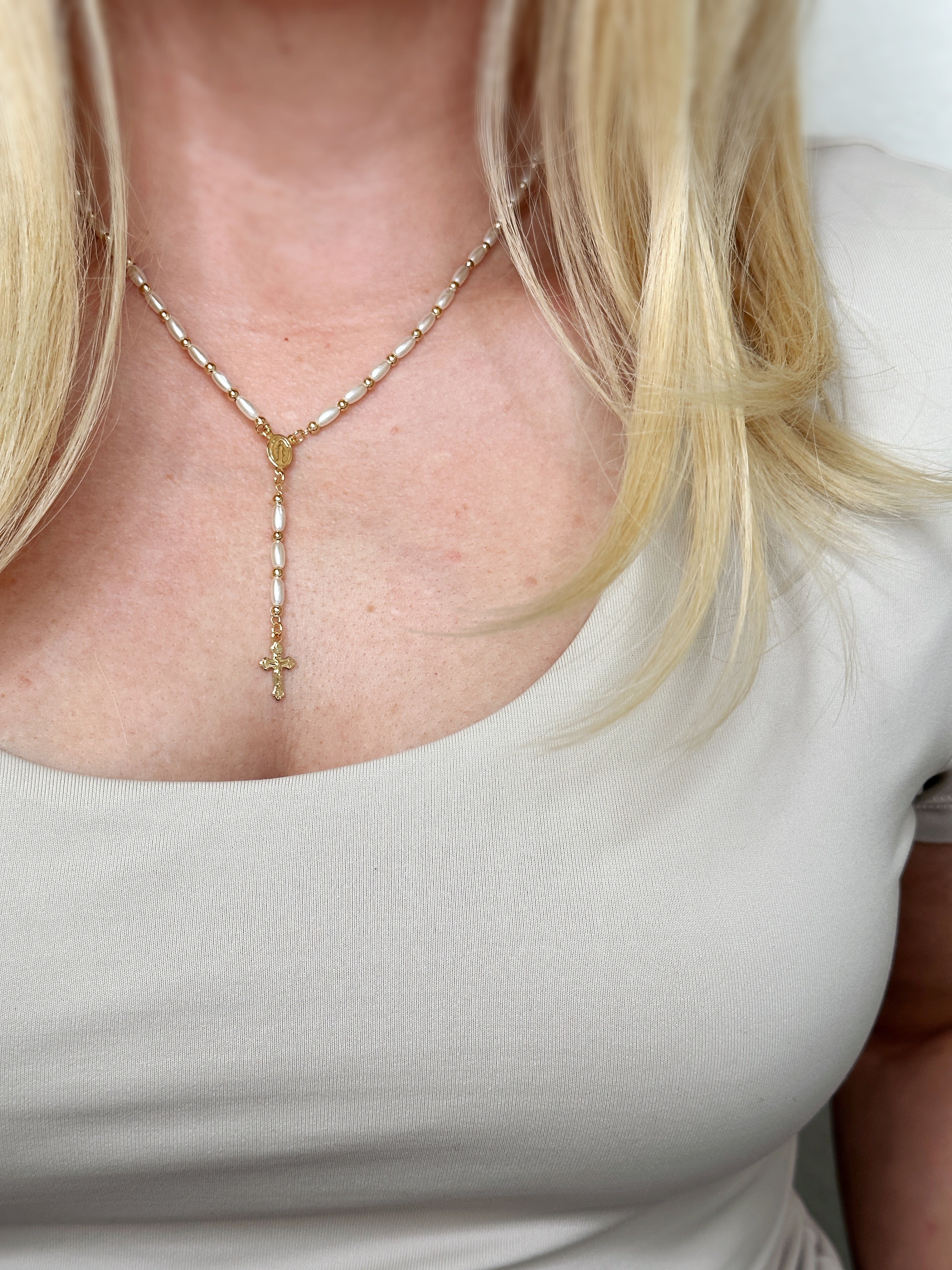 Mondsee 18k Gold Filled Pearl Rosary Necklace | 18k Gold Filled Jewelry