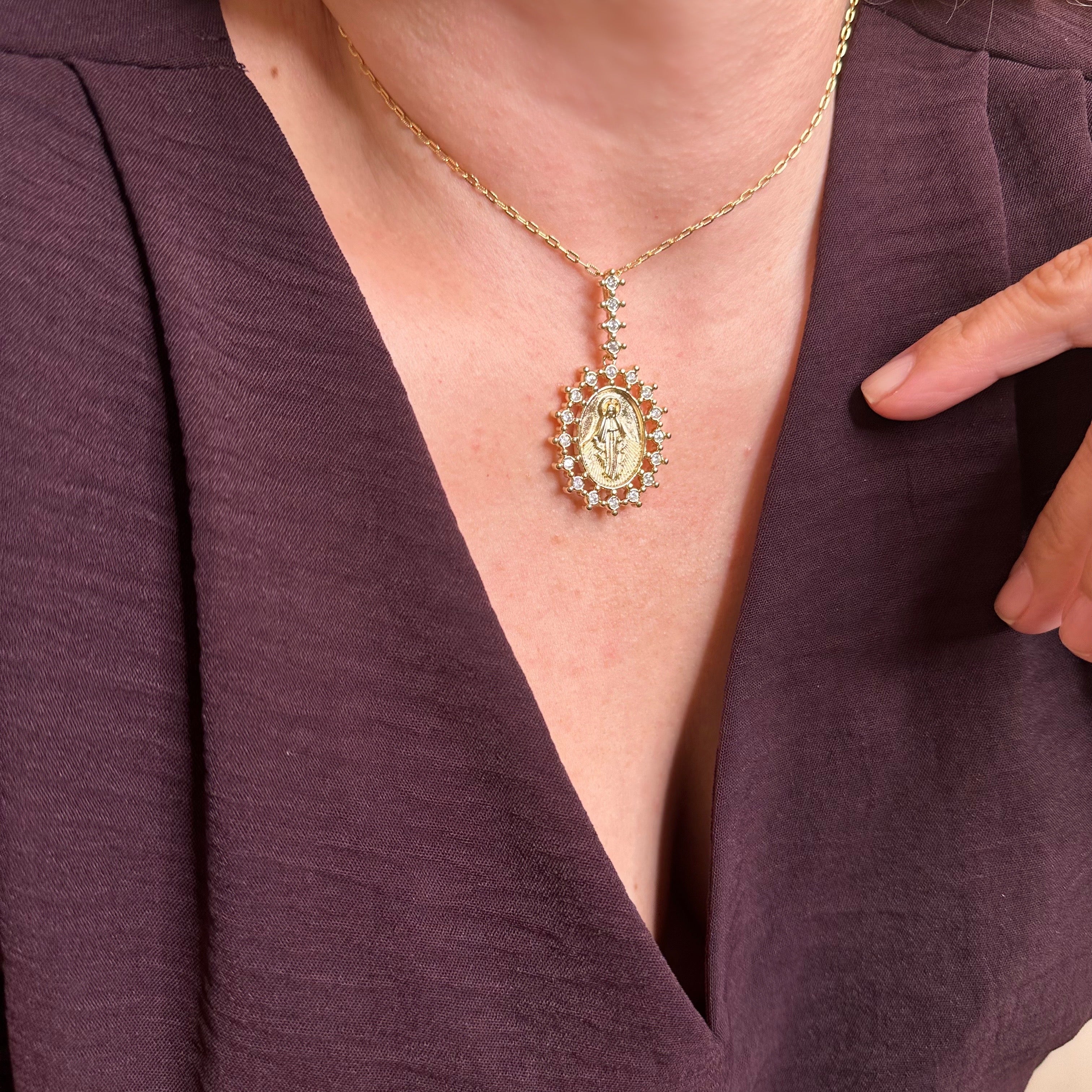 Mondsee 18k Gold Filled Double Sided Lady Mother of Grace Pendant | 18k Gold Filled Jewelry