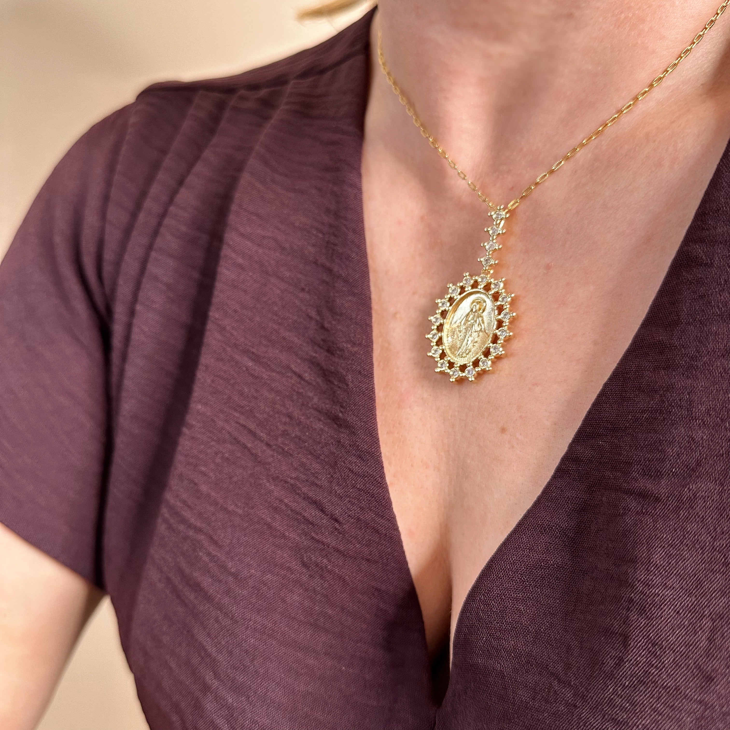 Mondsee 18k Gold Filled Double Sided Lady Mother of Grace Pendant | 18k Gold Filled Jewelry