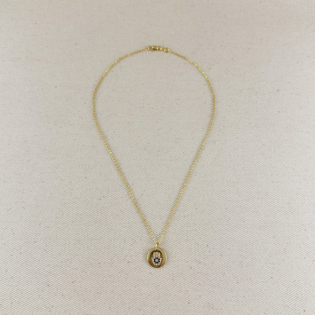 Mondsee 18k Gold Filled Hamsa Plate Pendant Necklace | 18k Gold Filled Jewelry