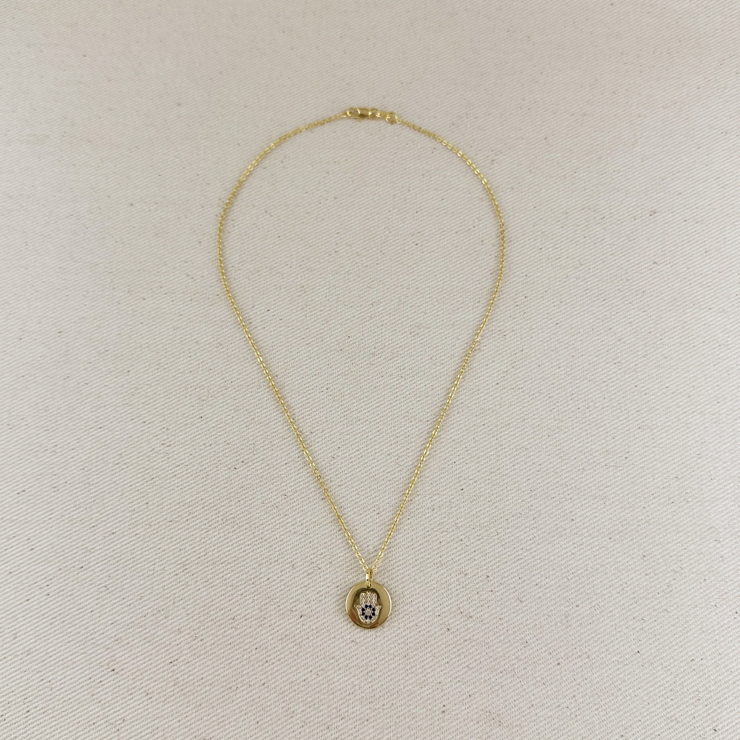 Mondsee 18k Gold Filled Hamsa Plate Pendant Necklace | 18k Gold Filled Jewelry