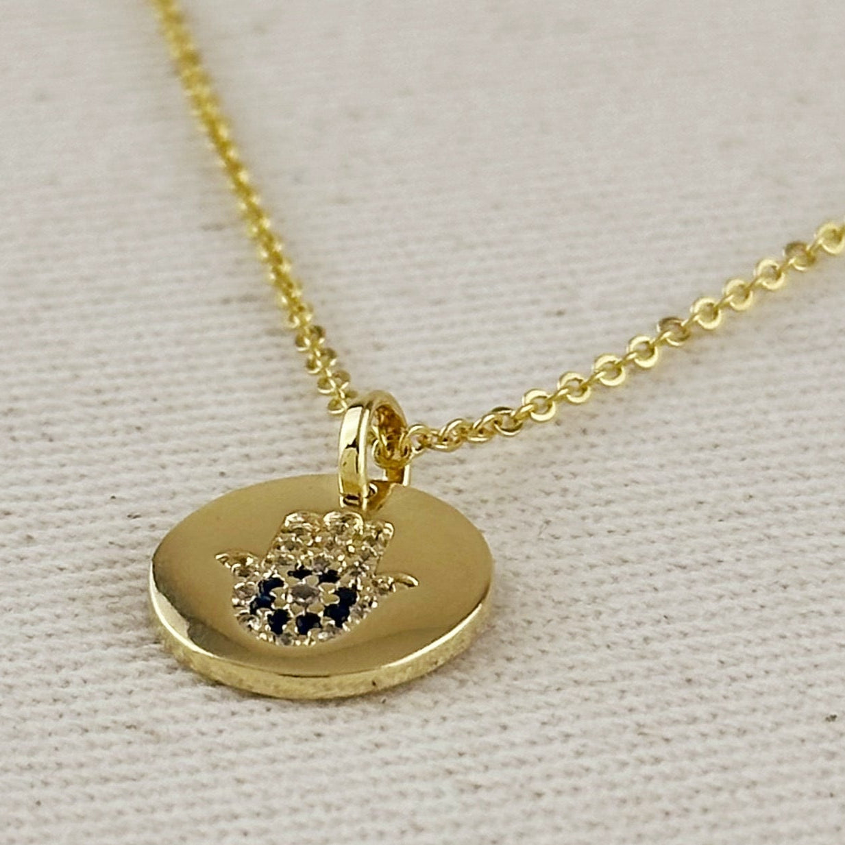 Mondsee 18k Gold Filled Hamsa Plate Pendant Necklace | 18k Gold Filled Jewelry