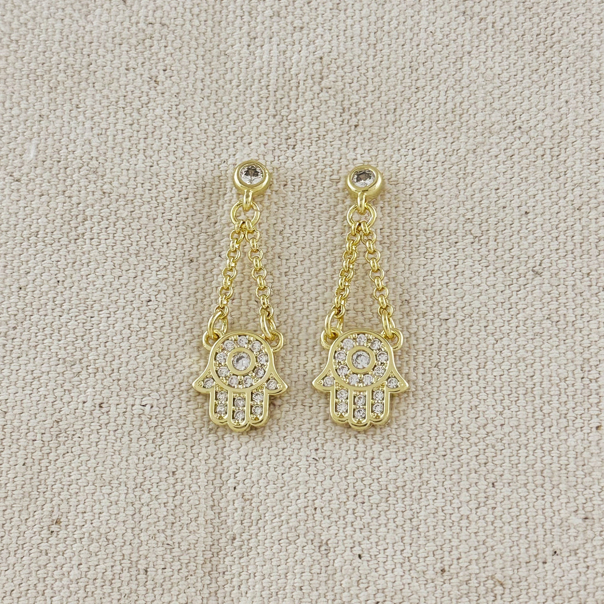 18k Gold Filled CZ Hamsa Dangling Earrings