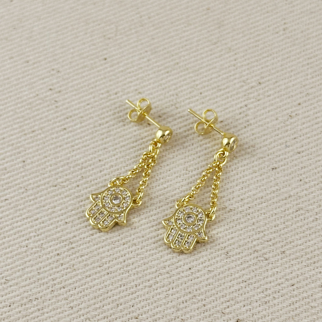18k Gold Filled CZ Hamsa Dangling Earrings