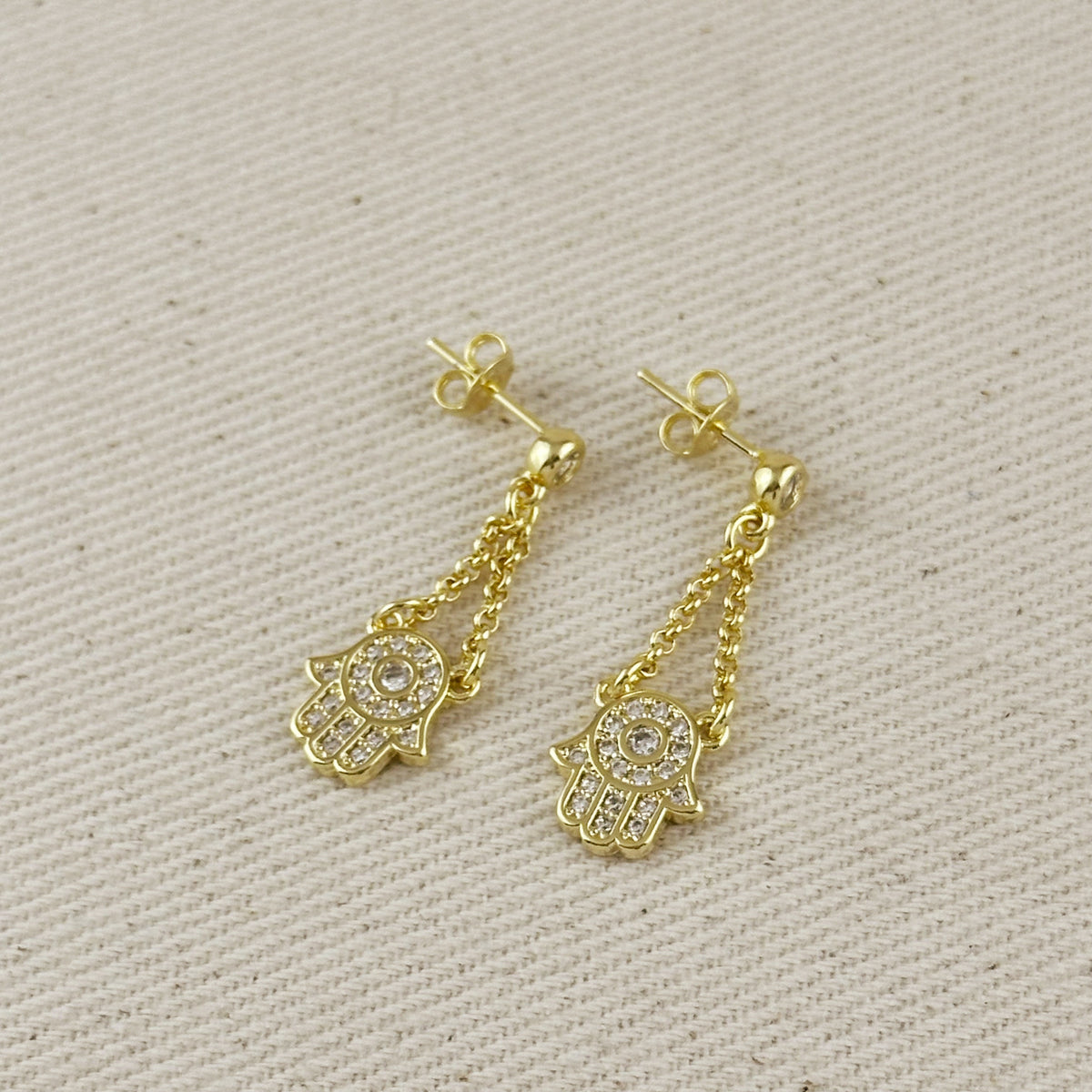 18k Gold Filled CZ Hamsa Dangling Earrings
