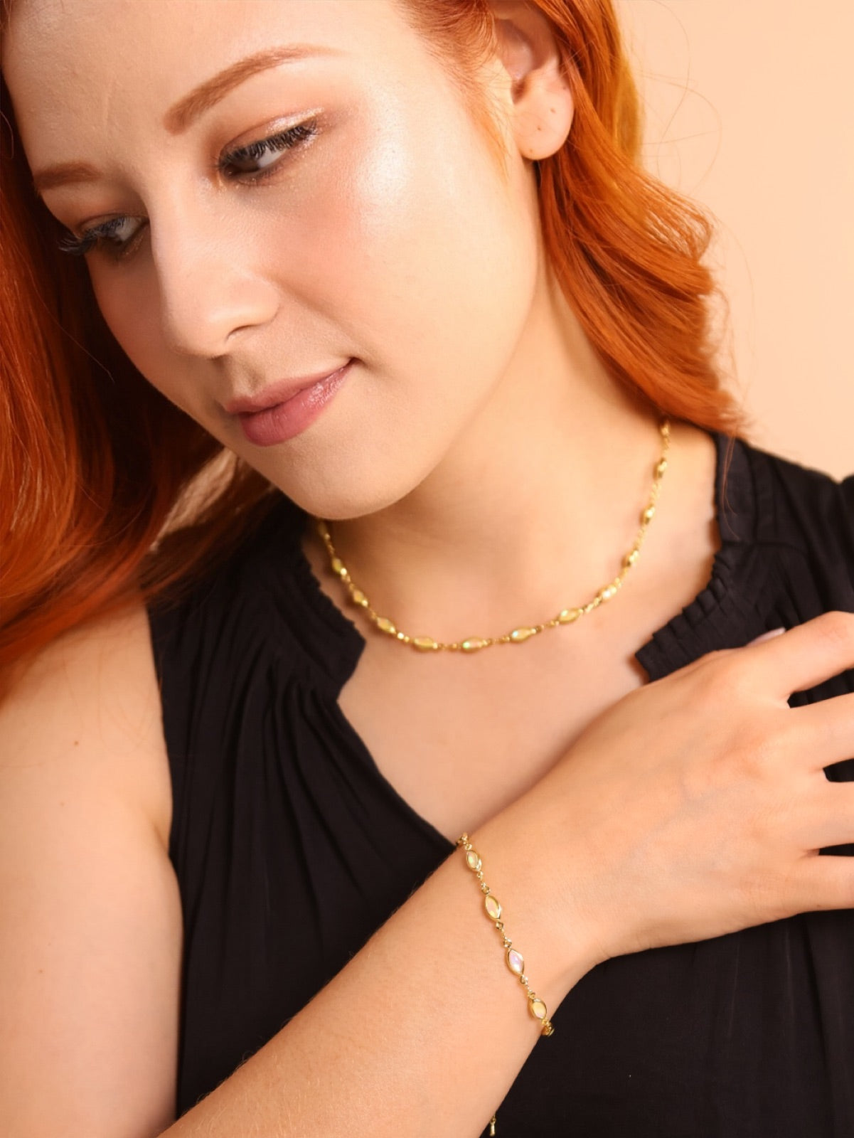Mondsee 18k Gold Filled Ellipse Opal Choker Necklace | 18k Gold Filled Jewelry