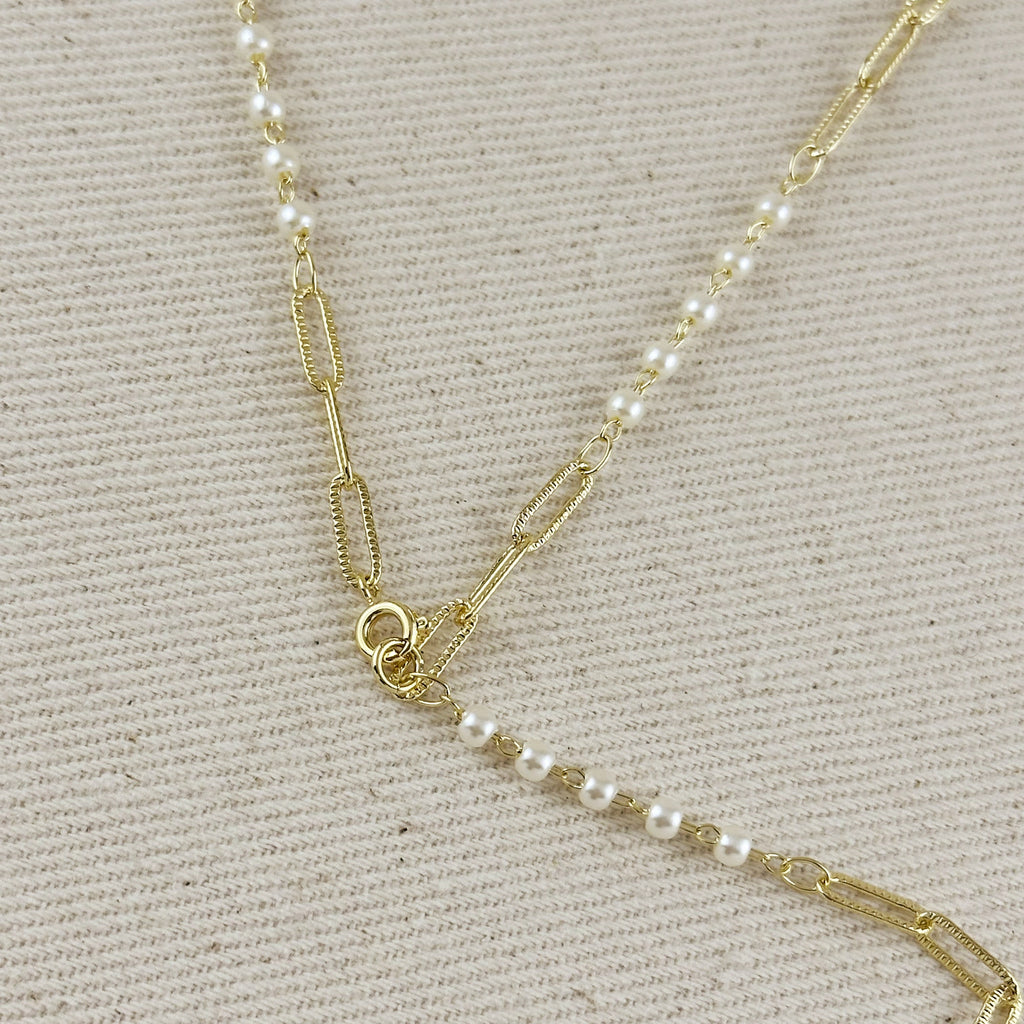 Mondsee 18k Gold Filled Diamond Cut Paperclip & Pearls Lariat Necklace | 18k Gold Filled Jewelry