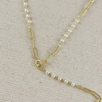 Mondsee 18k Gold Filled Diamond Cut Paperclip & Pearls Lariat Necklace | 18k Gold Filled Jewelry