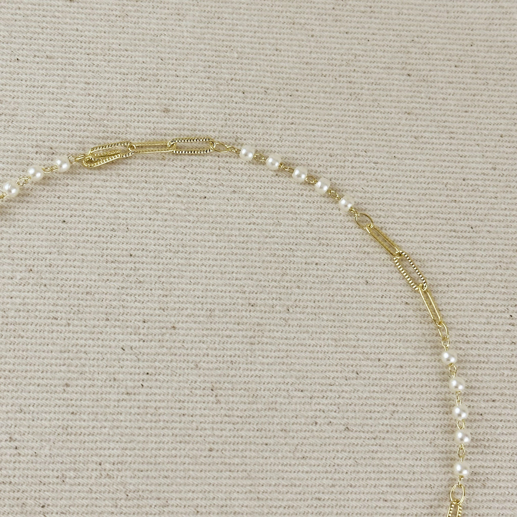 Mondsee 18k Gold Filled Diamond Cut Paperclip & Pearls Lariat Necklace | 18k Gold Filled Jewelry