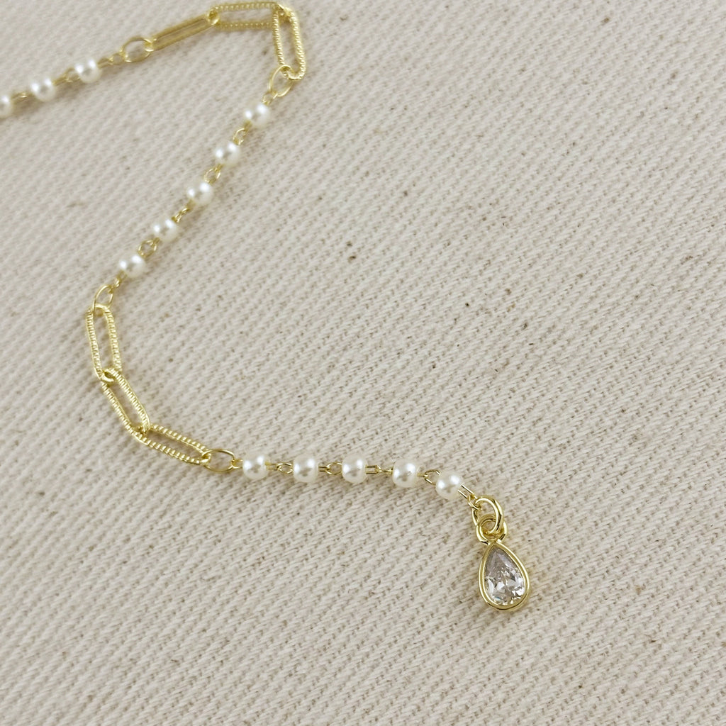 Mondsee 18k Gold Filled Diamond Cut Paperclip & Pearls Lariat Necklace | 18k Gold Filled Jewelry