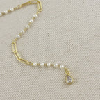Mondsee 18k Gold Filled Diamond Cut Paperclip & Pearls Lariat Necklace | 18k Gold Filled Jewelry