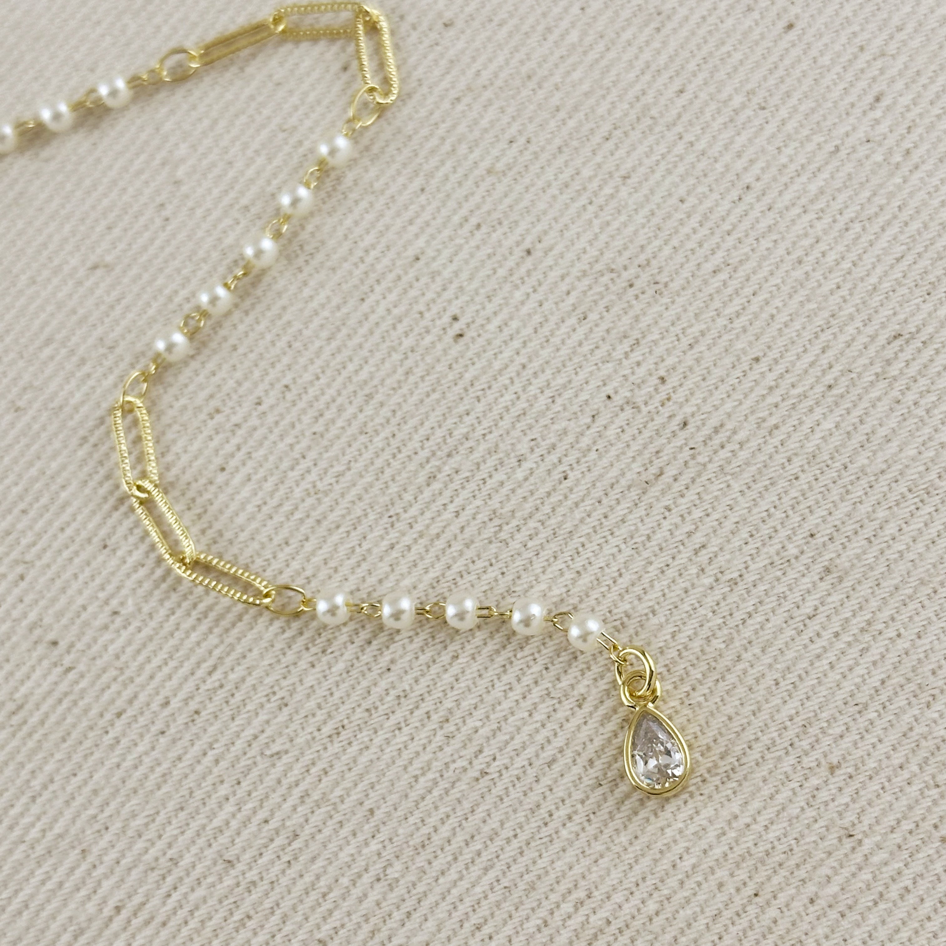 Mondsee 18k Gold Filled Diamond Cut Paperclip & Pearls Lariat Necklace | 18k Gold Filled Jewelry