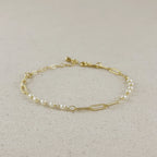 18k Gold Filled Diamond Cut Paperclip & Pearls Bracelet