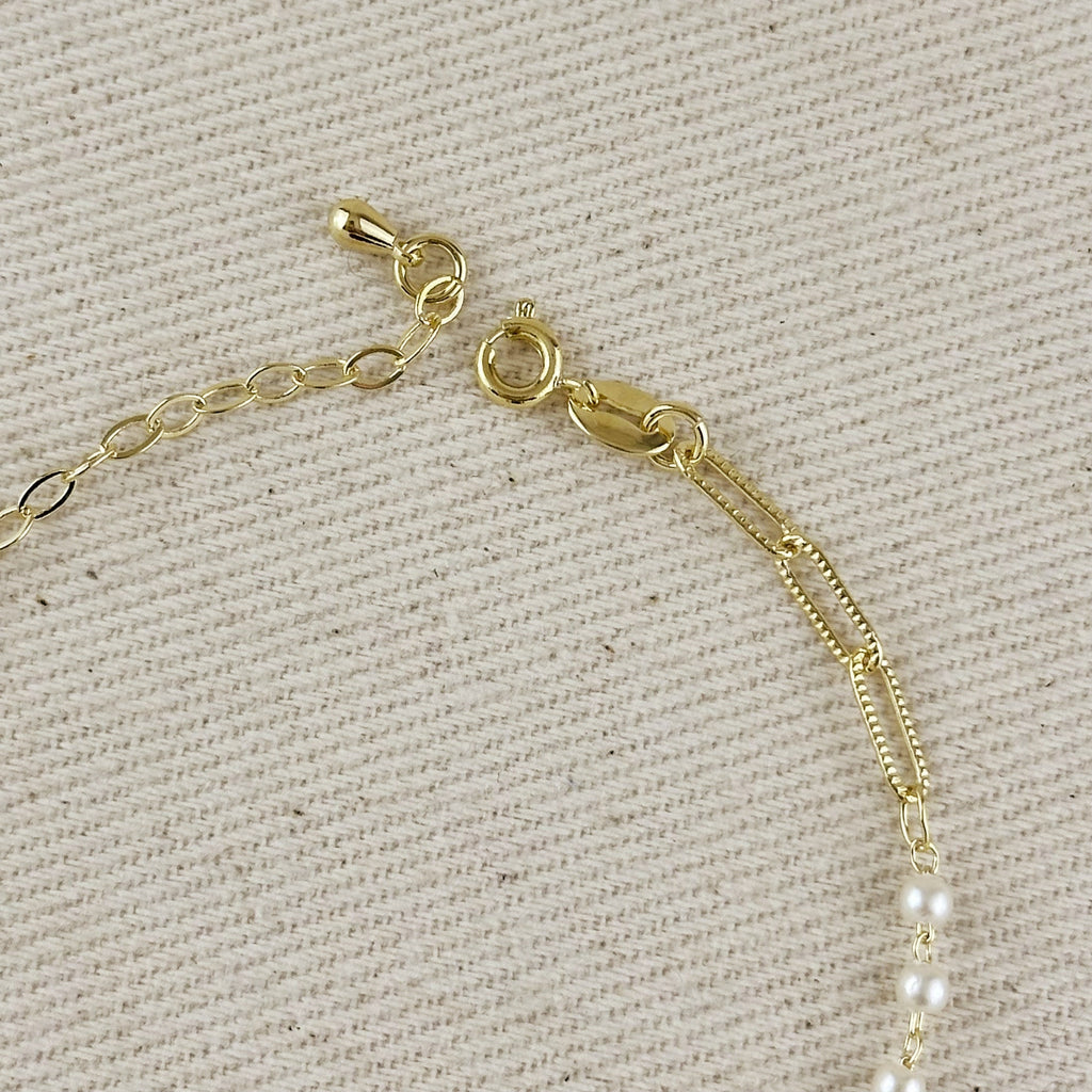 18k Gold Filled Diamond Cut Paperclip & Pearls Bracelet