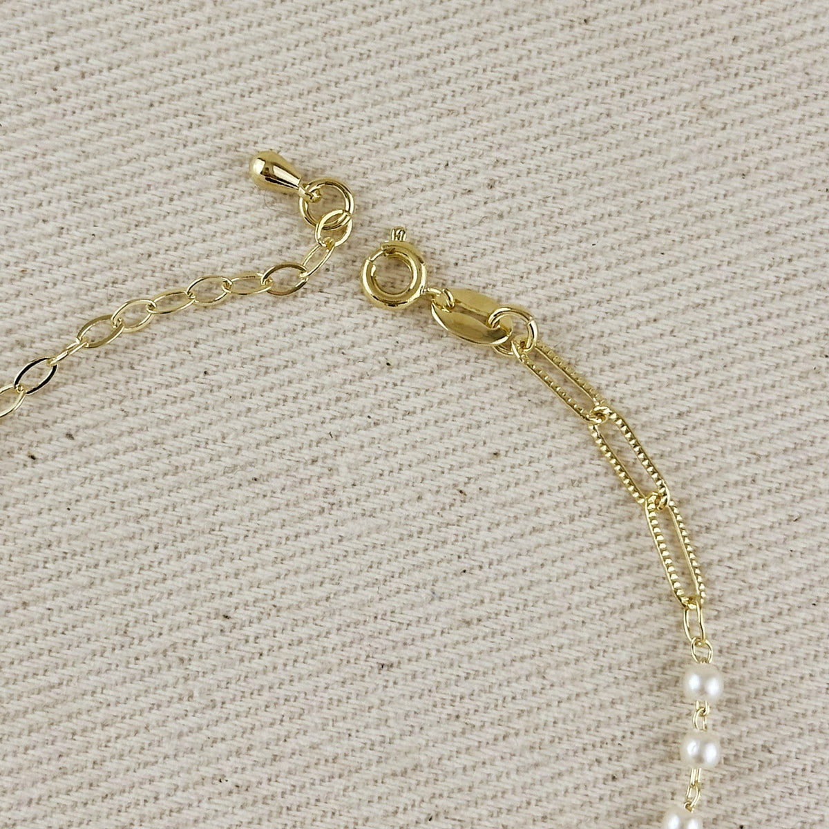18k Gold Filled Diamond Cut Paperclip & Pearls Bracelet