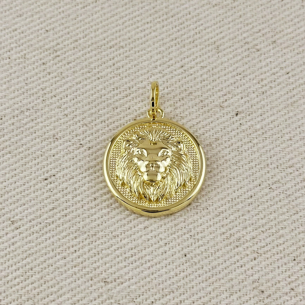 18k Gold Filled Embossed Lion Medal Charm