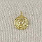 18k Gold Filled Embossed Lion Medal Charm