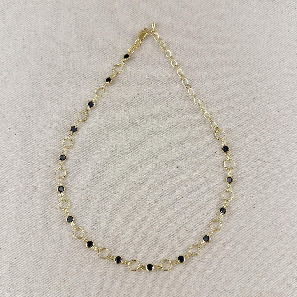 Mondsee 18k Gold Filled Black Bezel CZ & Circles Choker Necklace | 18k Gold Filled Jewelry
