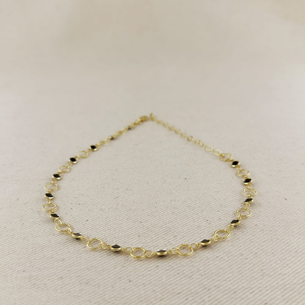 Mondsee 18k Gold Filled Black Bezel CZ & Circles Choker Necklace | 18k Gold Filled Jewelry