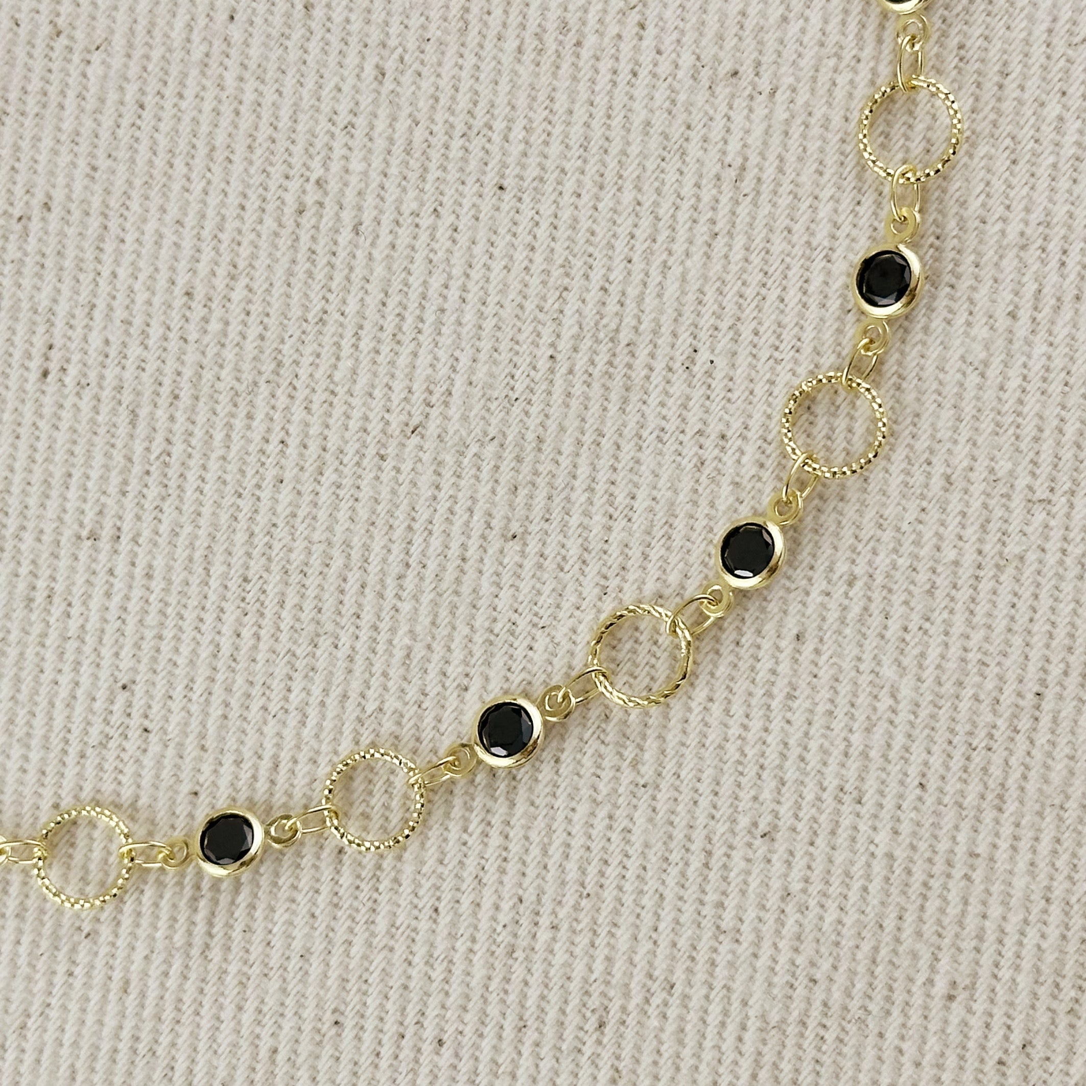 Mondsee 18k Gold Filled Black Bezel CZ & Circles Choker Necklace | 18k Gold Filled Jewelry