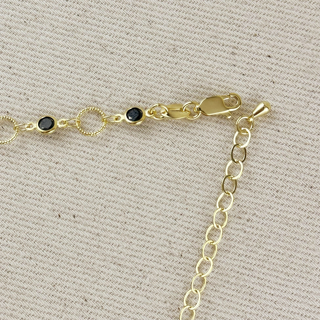 Mondsee 18k Gold Filled Black Bezel CZ & Circles Choker Necklace | 18k Gold Filled Jewelry