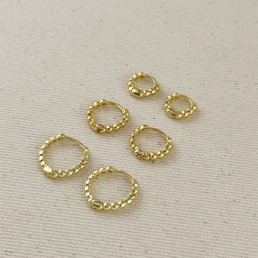 18k Gold Filled Beaded Clicker Hoop Earrings