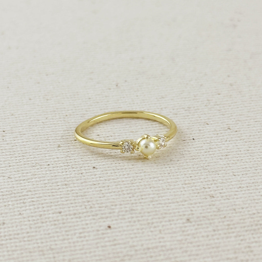 18k Gold Filled Pearl & Crystal Ring