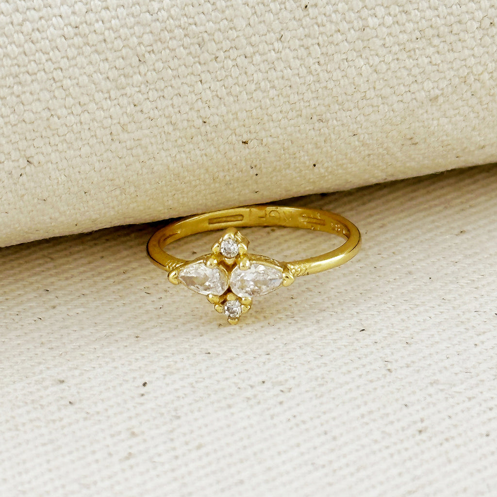 Mondsee 18k Gold Filled Vintage Flower Cubic Zirconia Ring | 18k Gold Filled Jewelry