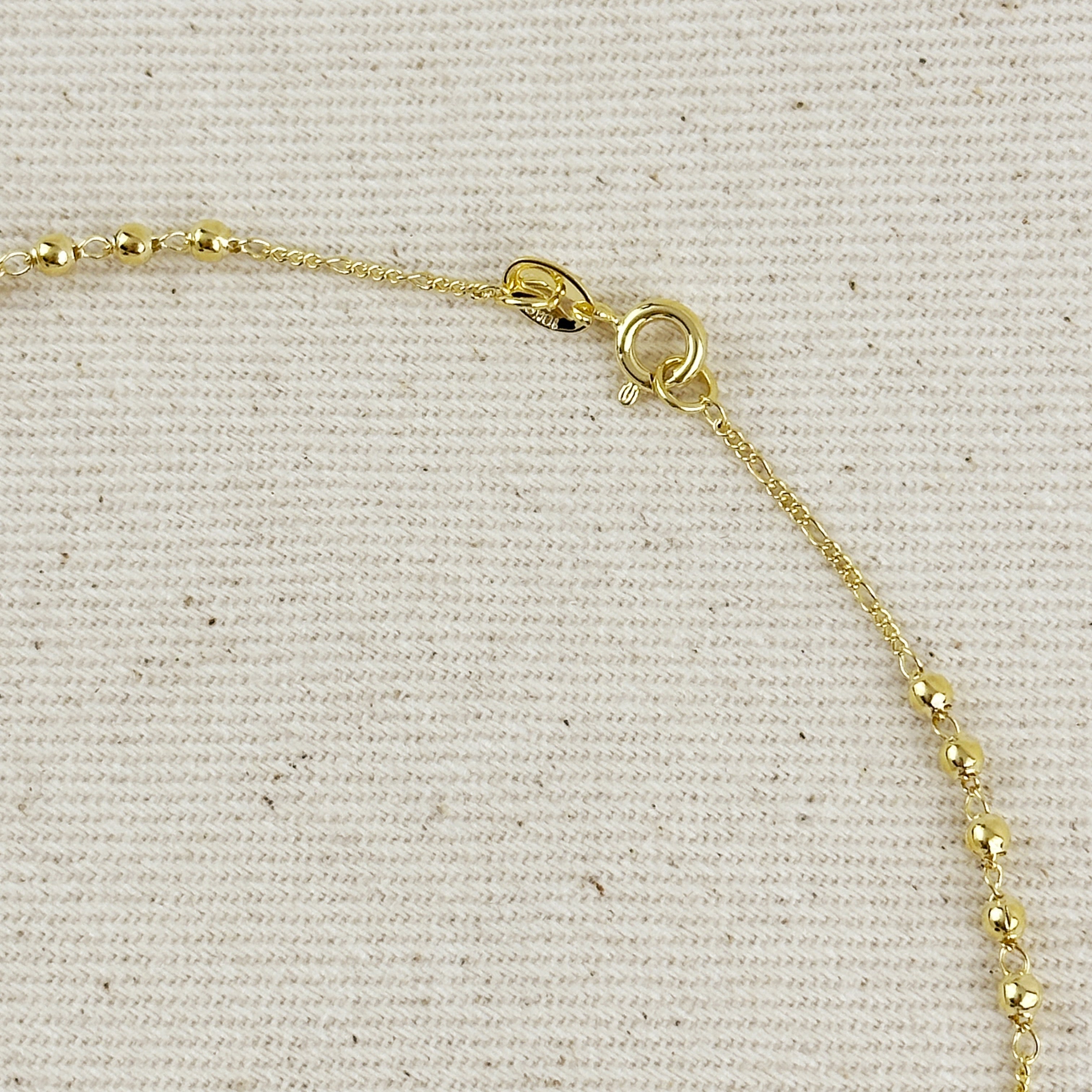 Mondsee 18k Gold Filled Our Mother of Grace With Black Bead Rosary Necklace | 18k Gold Filled Jewelry