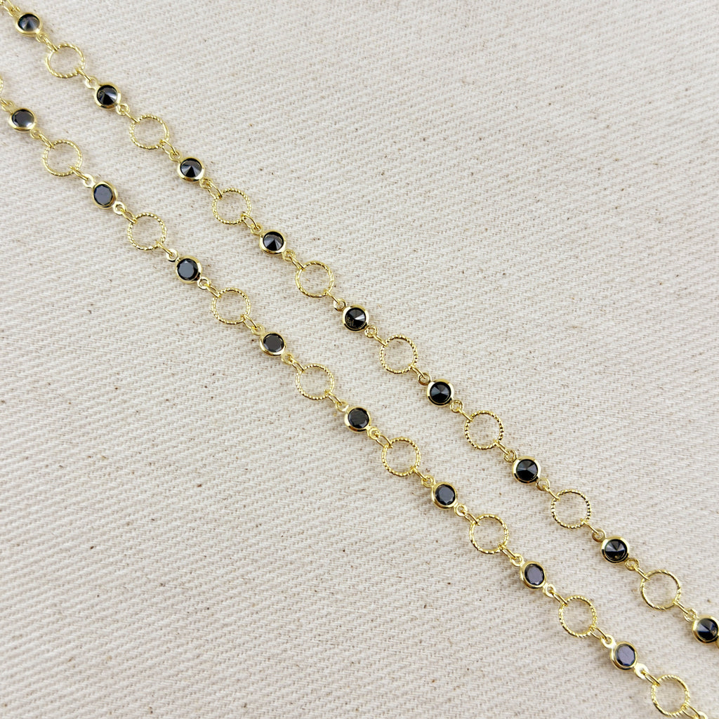 Mondsee 18k Gold Filled Black Bezel CZ & Circles Belly Chain | 18k Gold Filled Jewelry
