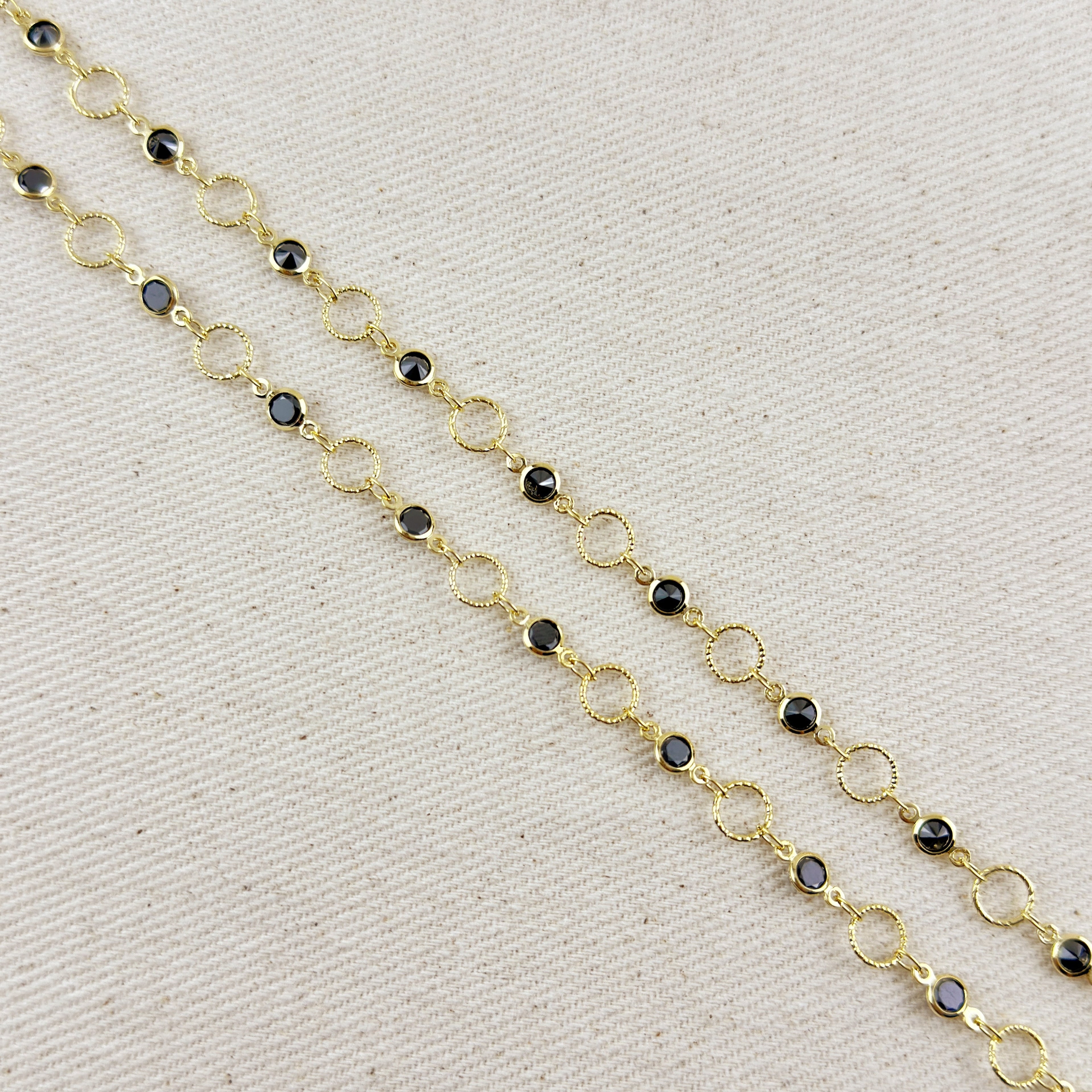 Mondsee 18k Gold Filled Black Bezel CZ & Circles Belly Chain | 18k Gold Filled Jewelry