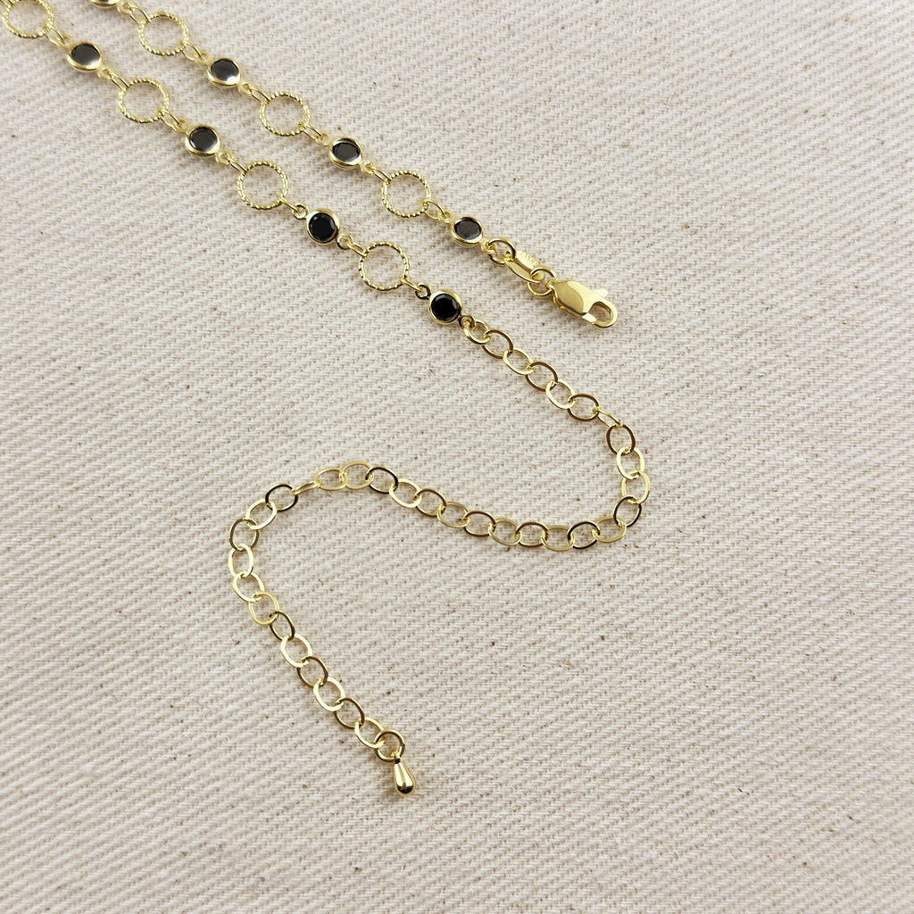 Mondsee 18k Gold Filled Black Bezel CZ & Circles Belly Chain | 18k Gold Filled Jewelry