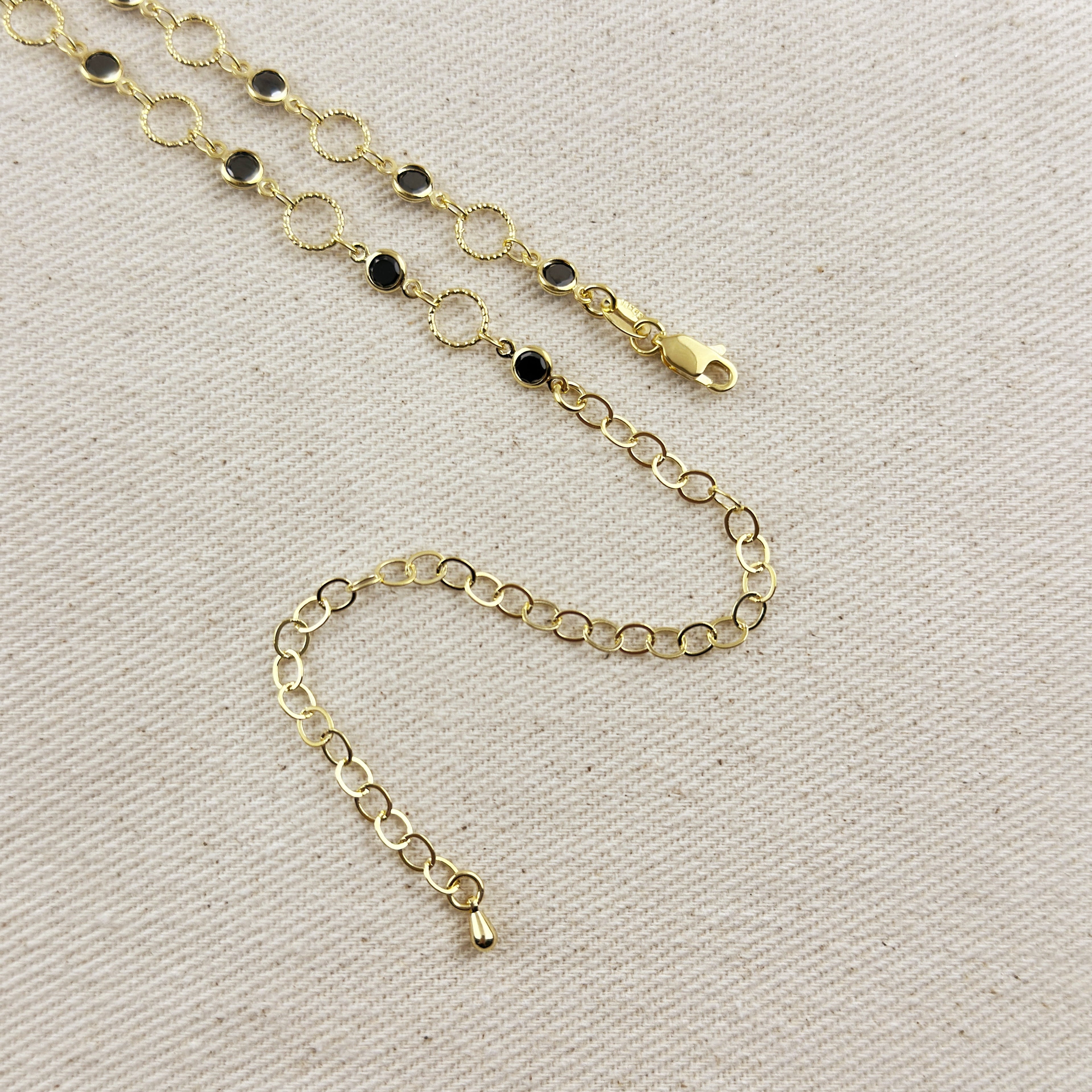 Mondsee 18k Gold Filled Black Bezel CZ & Circles Belly Chain | 18k Gold Filled Jewelry