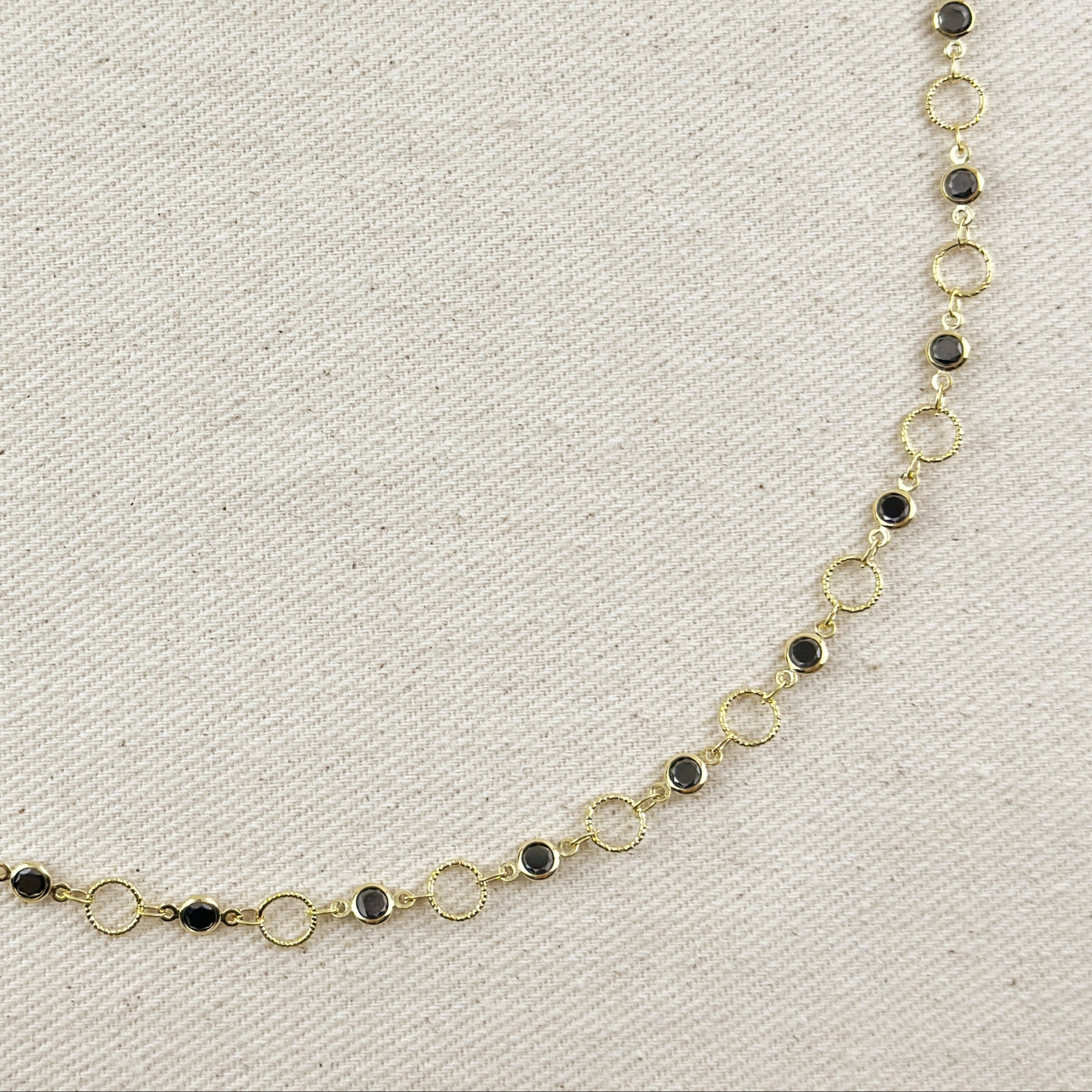 Mondsee 18k Gold Filled Black Bezel CZ & Circles Belly Chain | 18k Gold Filled Jewelry