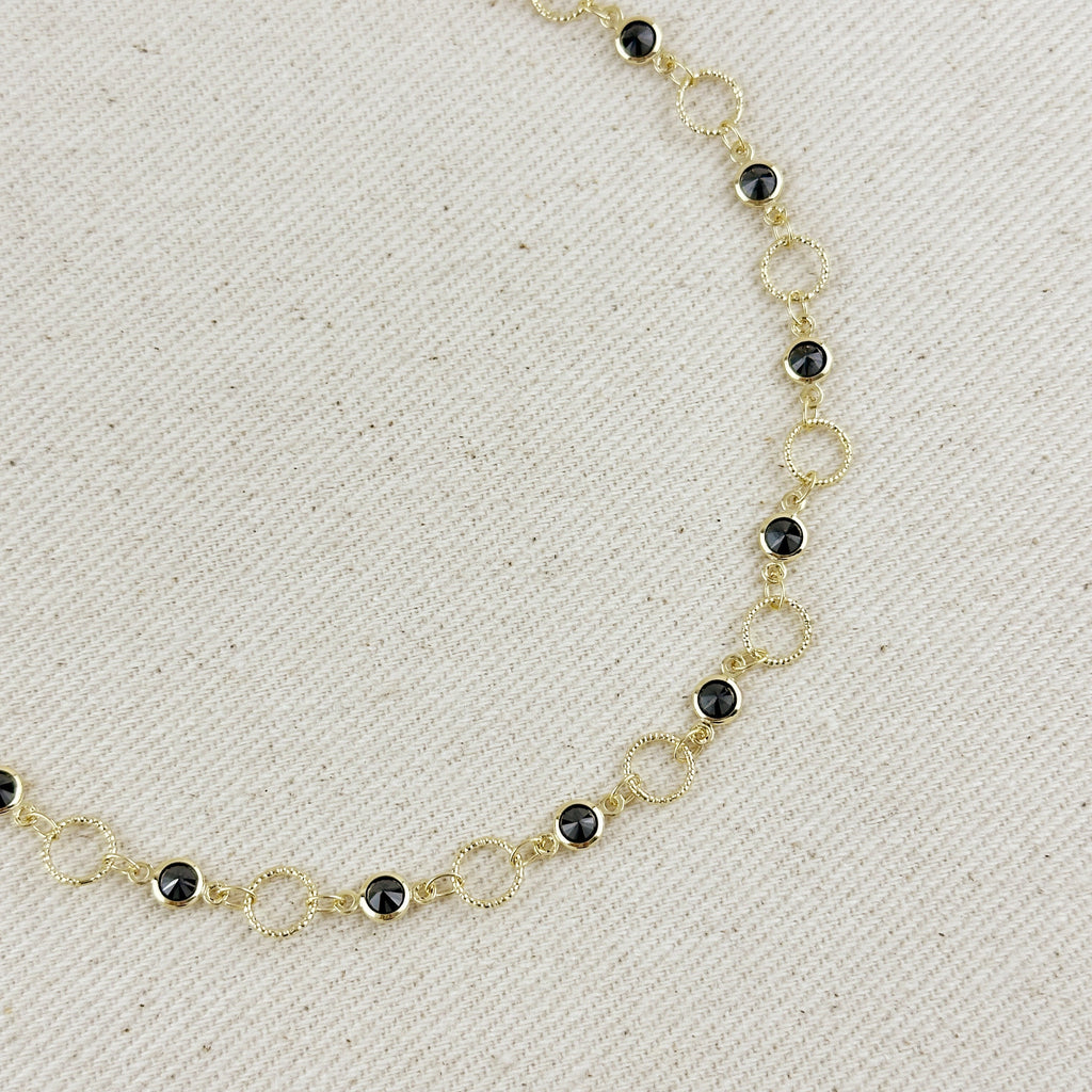 Mondsee 18k Gold Filled Black Bezel CZ & Circles Anklet | 18k Gold Filled Jewelry