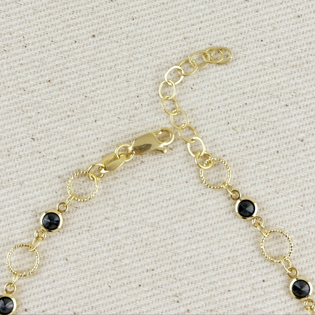Mondsee 18k Gold Filled Black Bezel CZ & Circles Anklet | 18k Gold Filled Jewelry