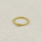 18K Gold Filled Beaded Ring with Single CZ Stone