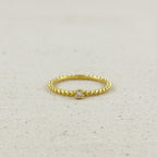 18K Gold Filled Beaded Ring with Single CZ Stone