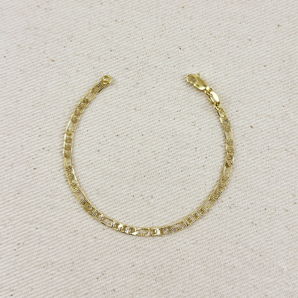 Mondsee 18k Gold Filled Textured Figaro Bracelet | 18k Gold Filled Jewelry