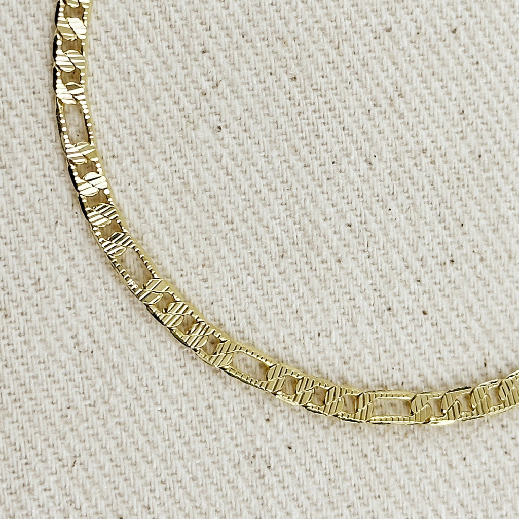 Mondsee 18k Gold Filled Textured Figaro Bracelet | 18k Gold Filled Jewelry