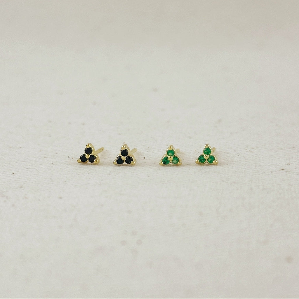 18K Gold Filled Triple CZ Triangle Stud Earrings