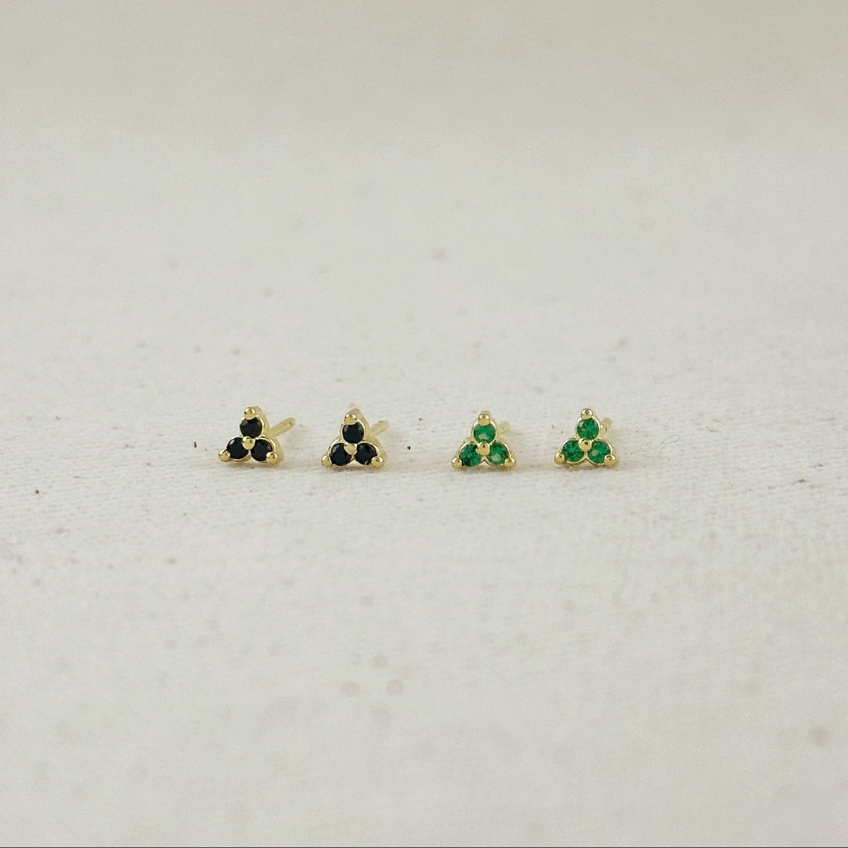 18K Gold Filled Triple CZ Triangle Stud Earrings