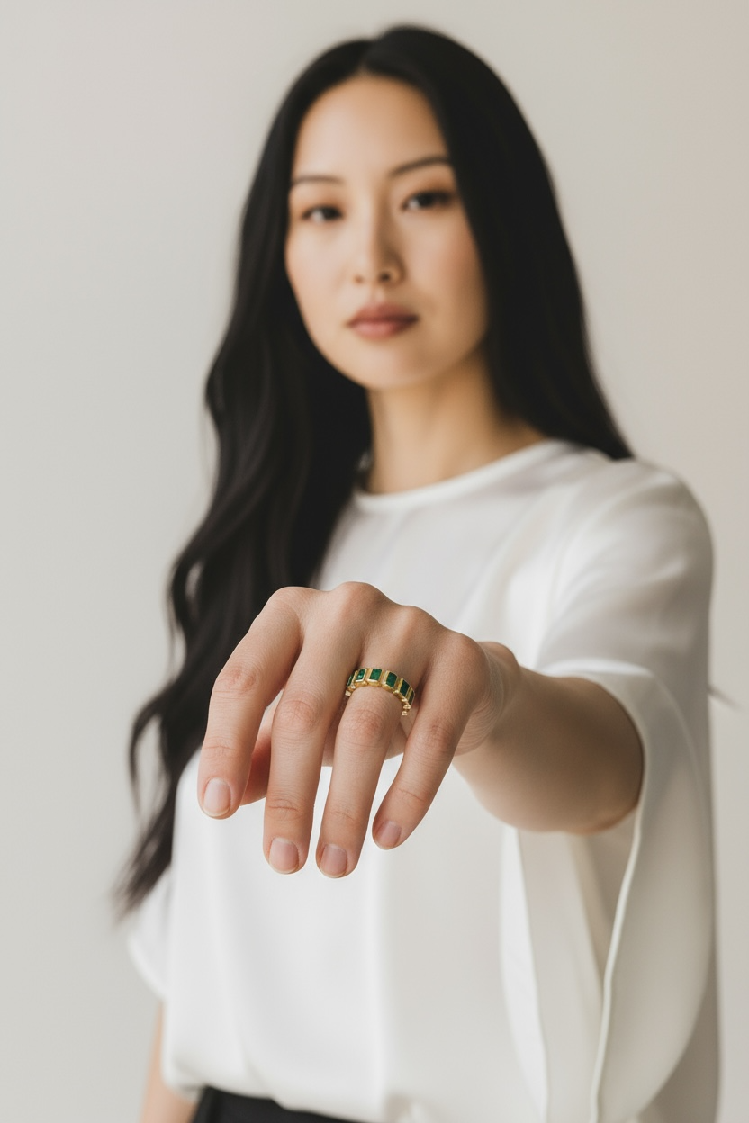 Mondsee 18k Gold Filled Chunky Emerald CZ Eternity Band Ring | 18k Gold Filled Jewelry